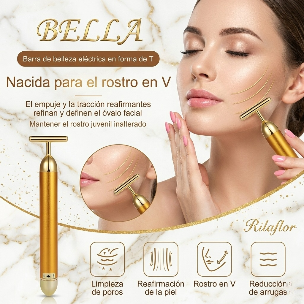 Rodillo Facial Masajeador de Color Oro 24K - Efecto Lifting, Firmeza y Antiarrugas