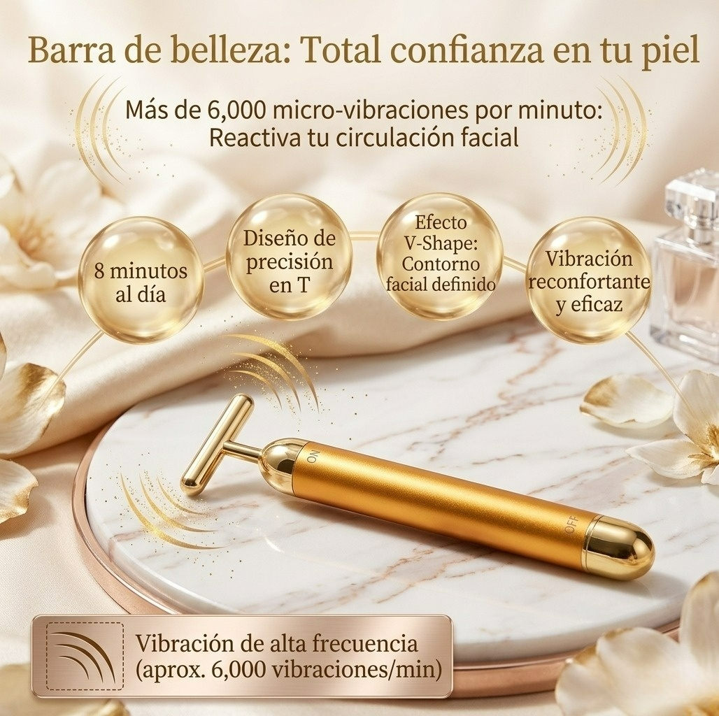 Rodillo Facial Masajeador de Color Oro 24K - Efecto Lifting, Firmeza y Antiarrugas