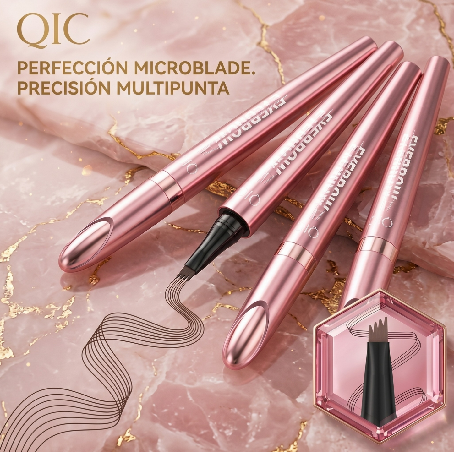 Cejas Perfectas con Efecto Tatuaje: Lápiz Líquido Impermeable de 4 Puntas - Marrón Oscuro