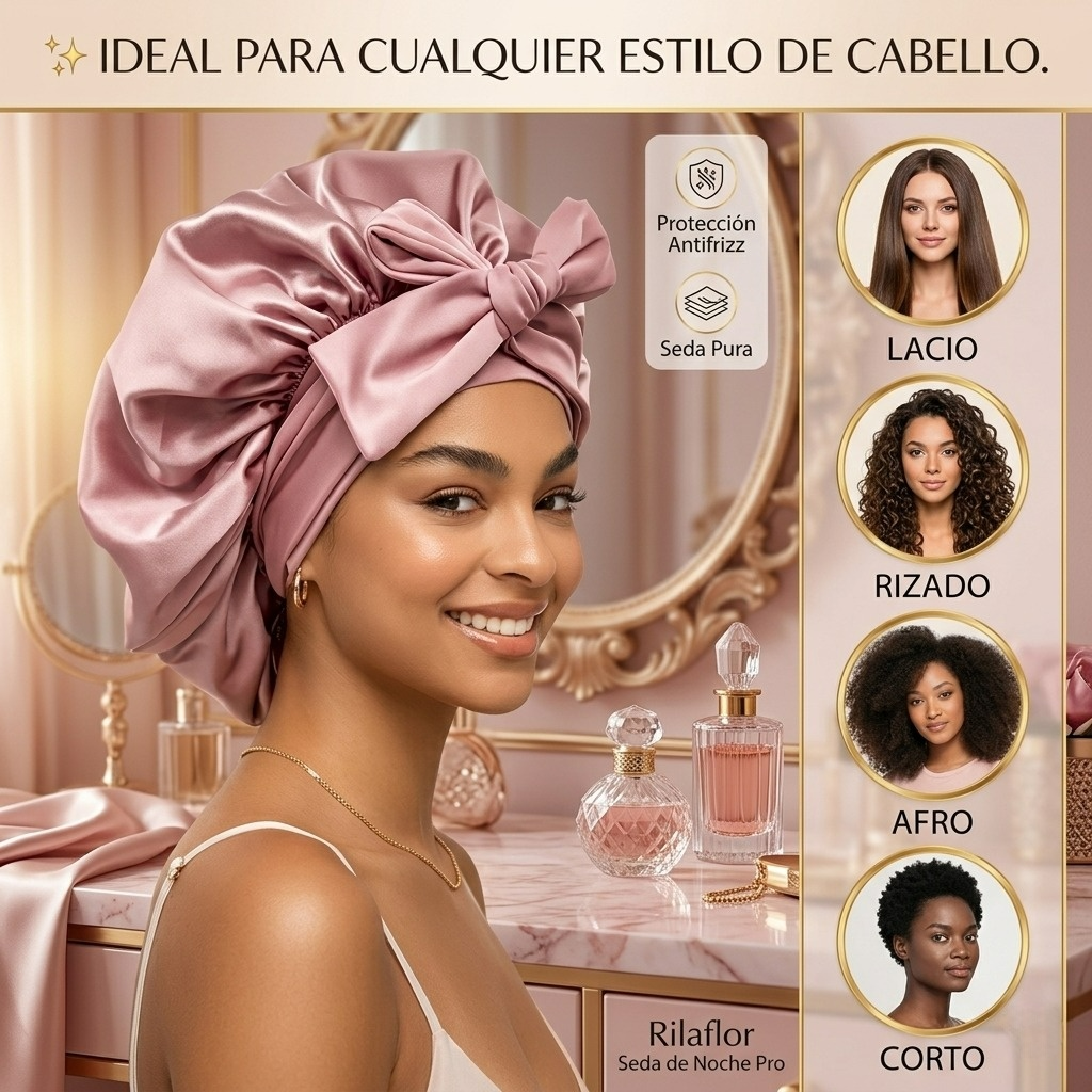Gorro de Dormir de Seda con Lazo Ajustable | Protección Anti-Frizz para Rizos y Trenzas
